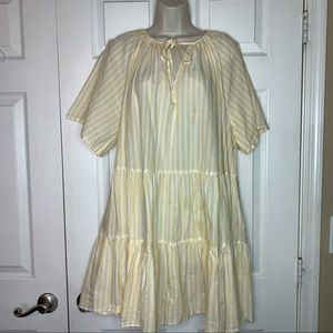 H&M Light Yellow White Striped Dress Short Sleeve